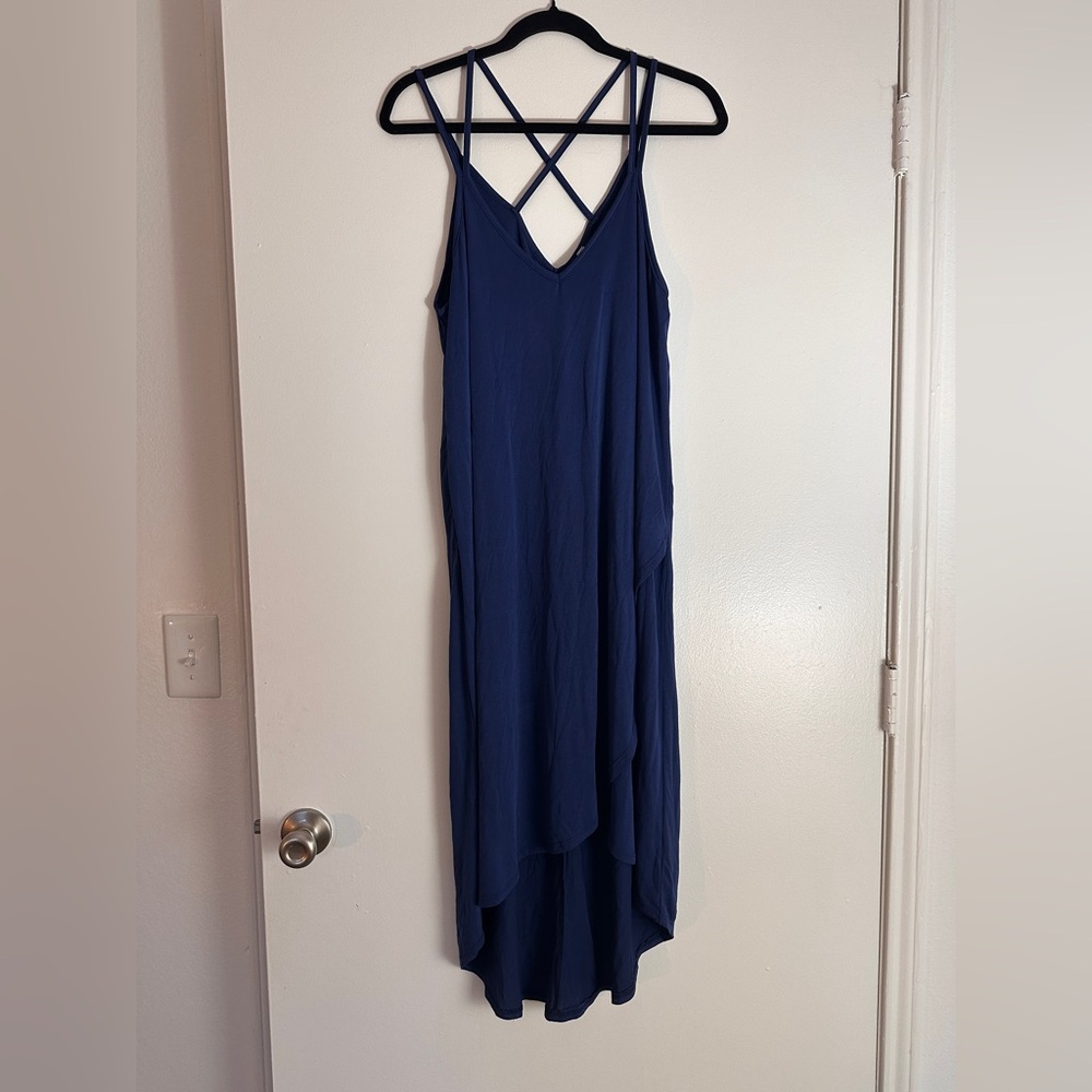 Sleeveless Crossback Navy Blue Hi-Lo Dress